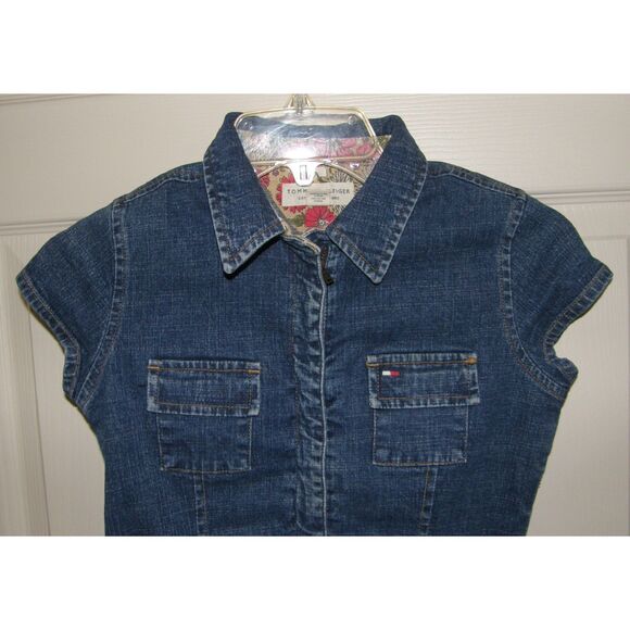 TOMMY HILFIGER Girls Sz 12 Knee Length Stretchy Cotton Blue Denim Belted Dress - Picture 2 of 5